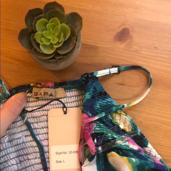 Blue watercolor zip up the front spaghetti strap dress - Picture 3 of 4